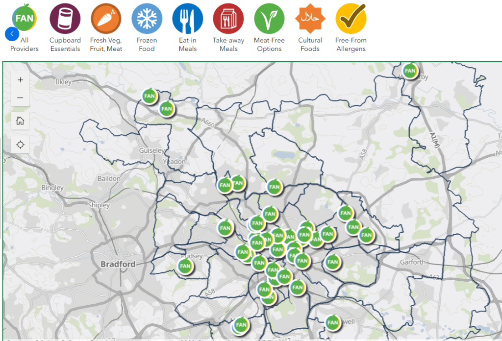 Map of food aid provision in Leeds