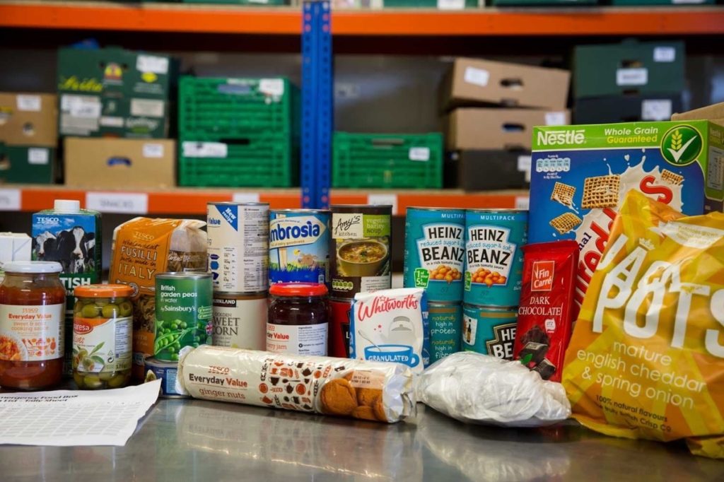 Boxes of donated food